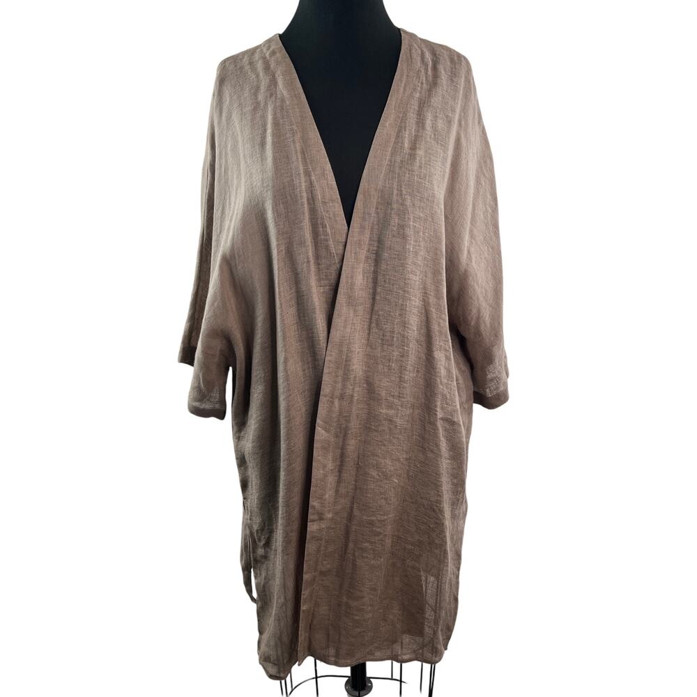 Soft Surroundings Beige Cardigan Top Linen Plunge Neck Side Slit Size X-Large XL